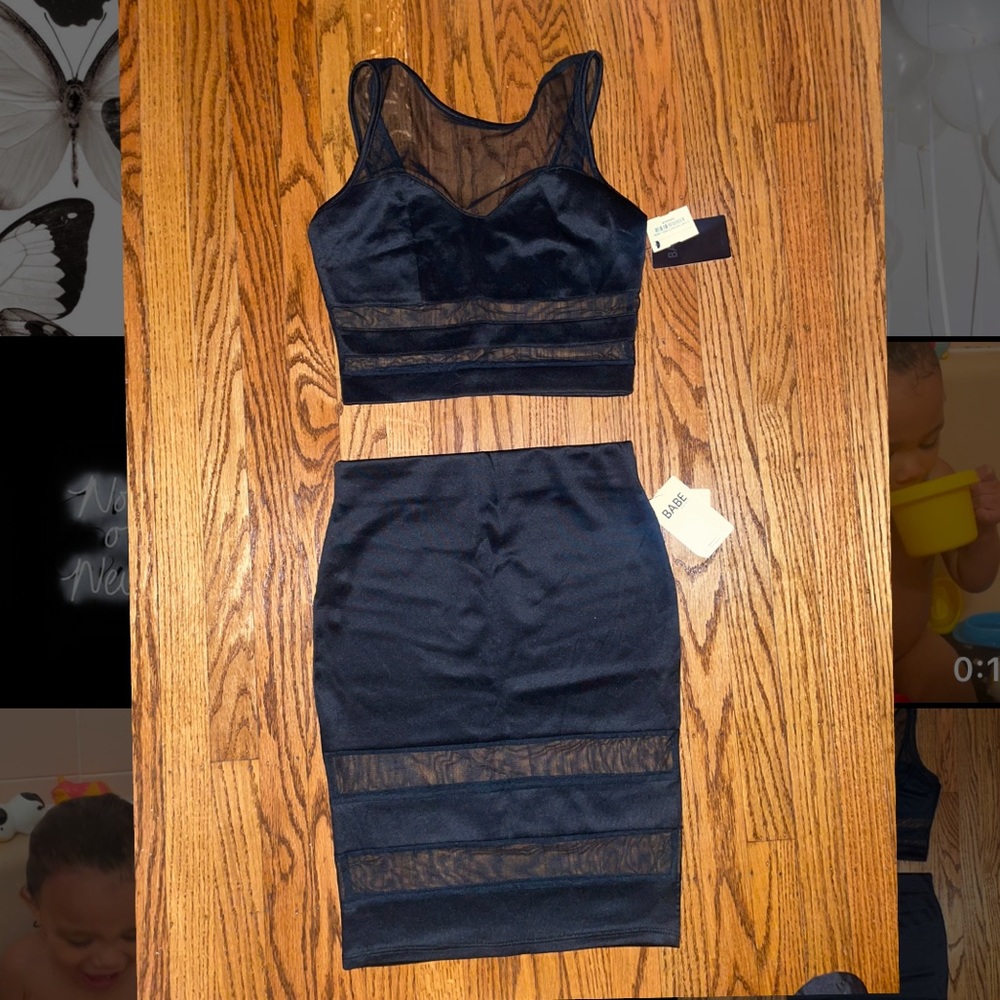 2 piece black mesh cut out set- size Large